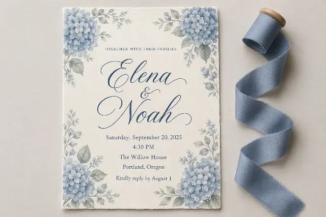 Dusty Blue Hydrangea Wedding Invitation