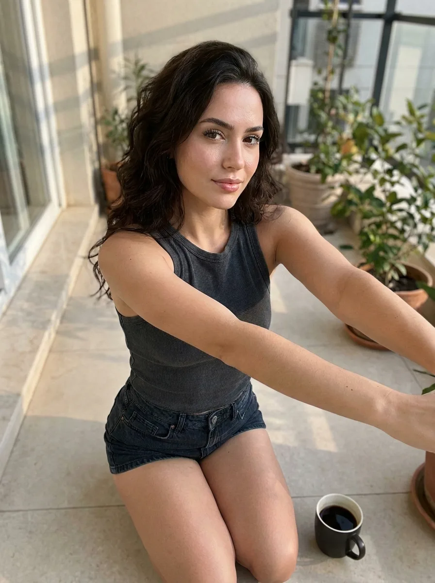 Early Morning Balcony Stretch Portrait