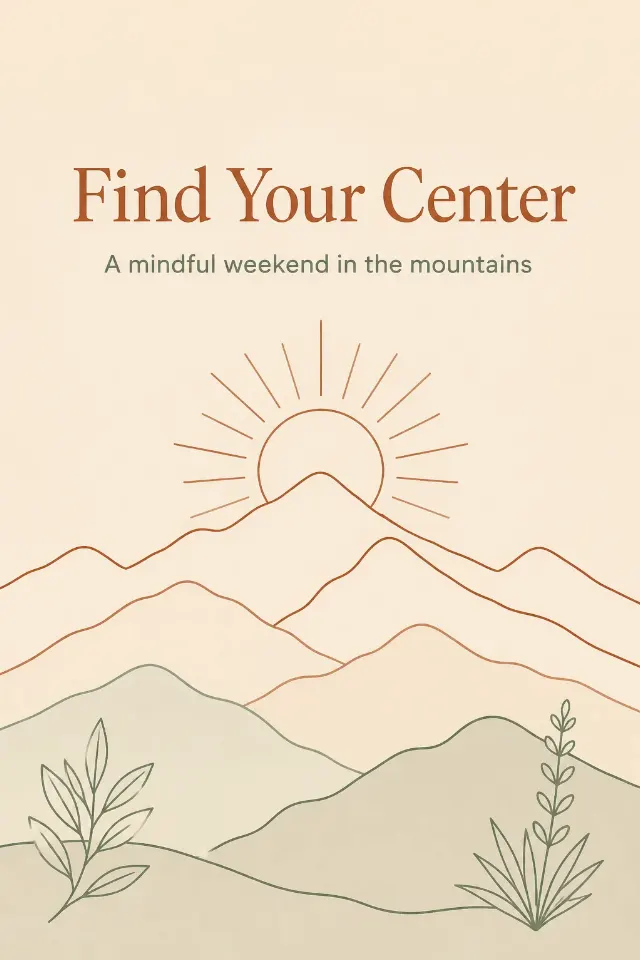 Earthy Yoga Retreat Line Art Poster