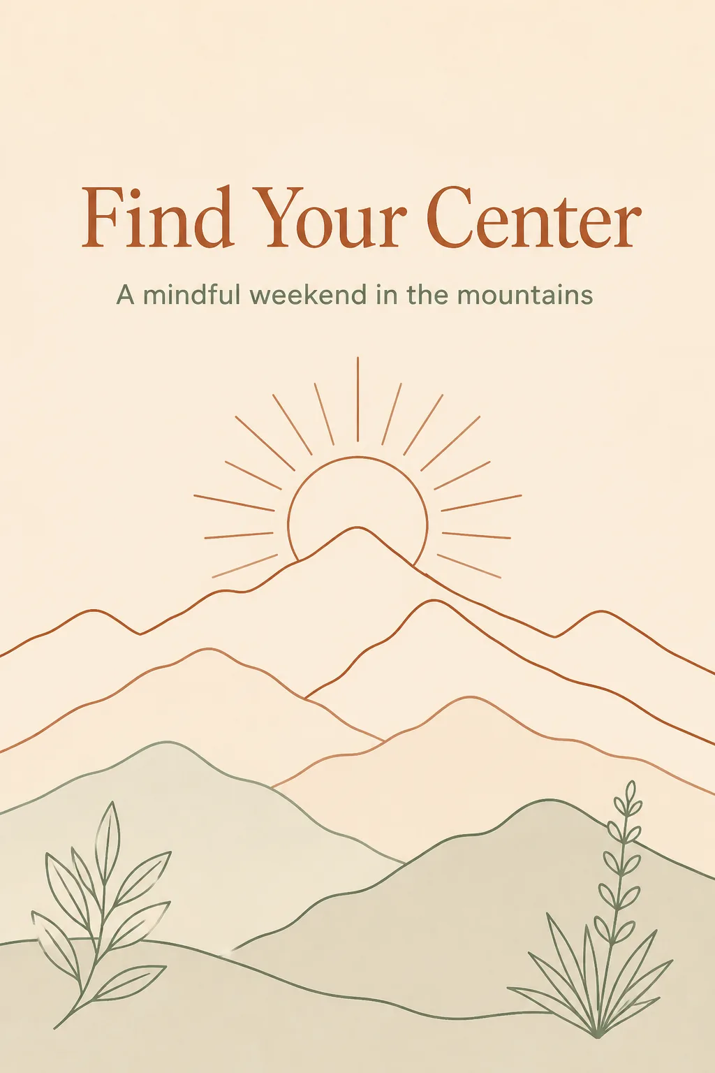 Earthy Yoga Retreat Line Art Poster