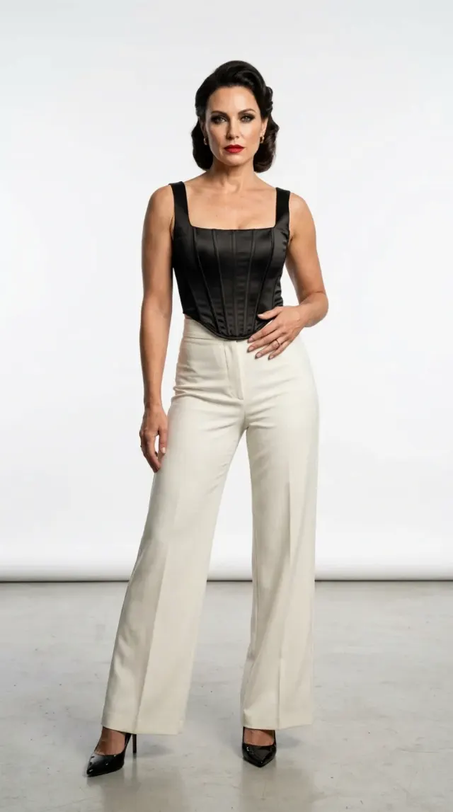 Editorial Corset And Trousers Studio Portrait