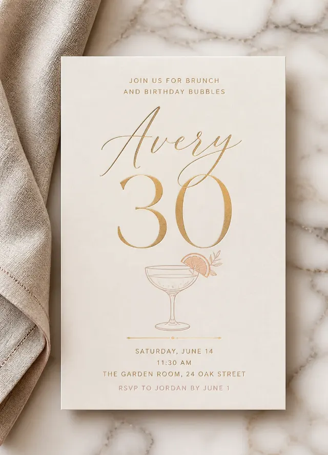 Elegant Brunch Birthday Invitation Flat Lay