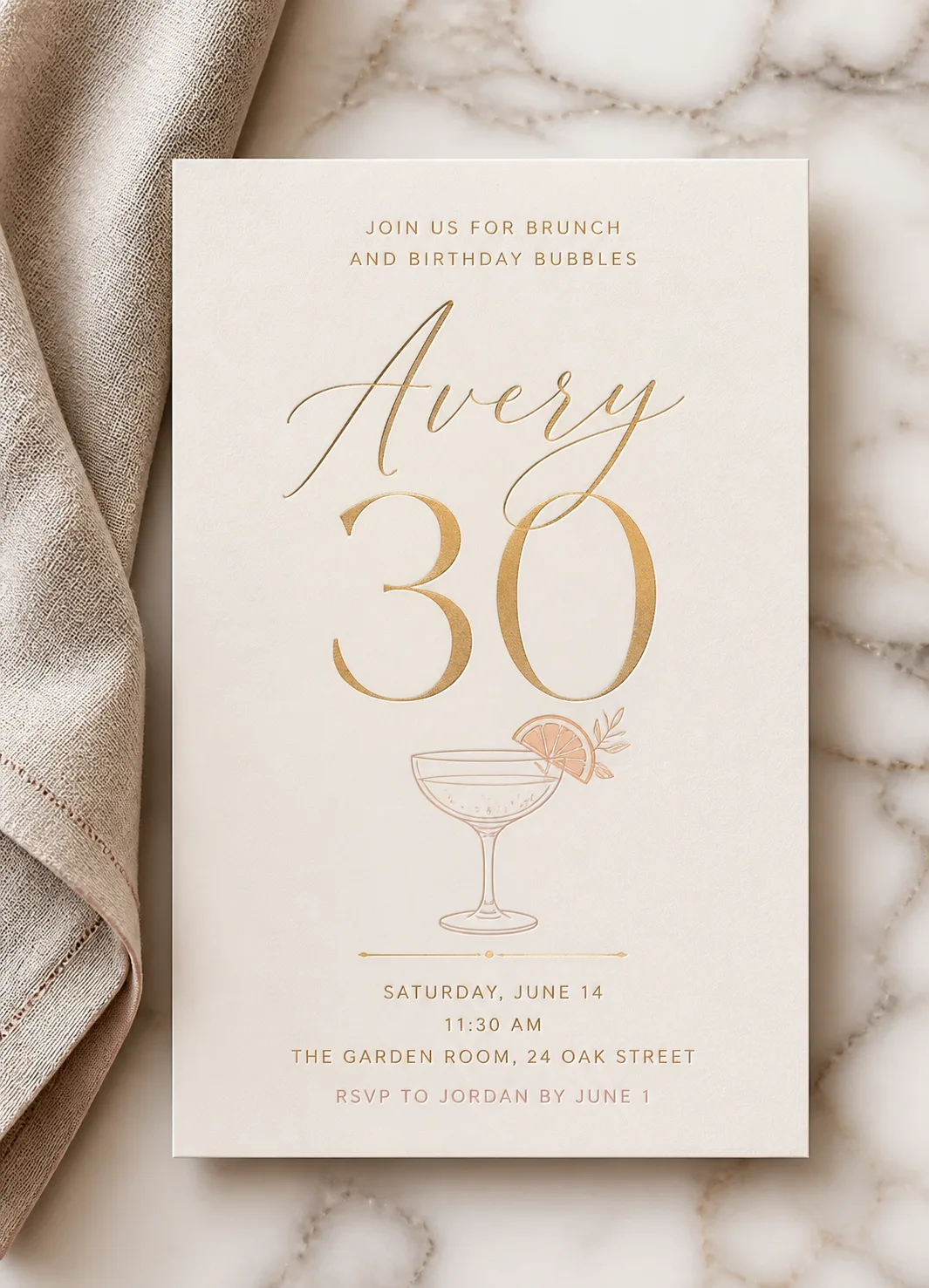 Elegant Brunch Birthday Invitation Flat Lay