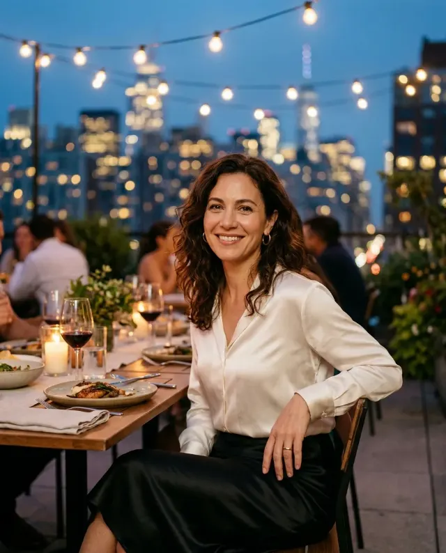 Elegant Rooftop Dinner Outfit Portrait