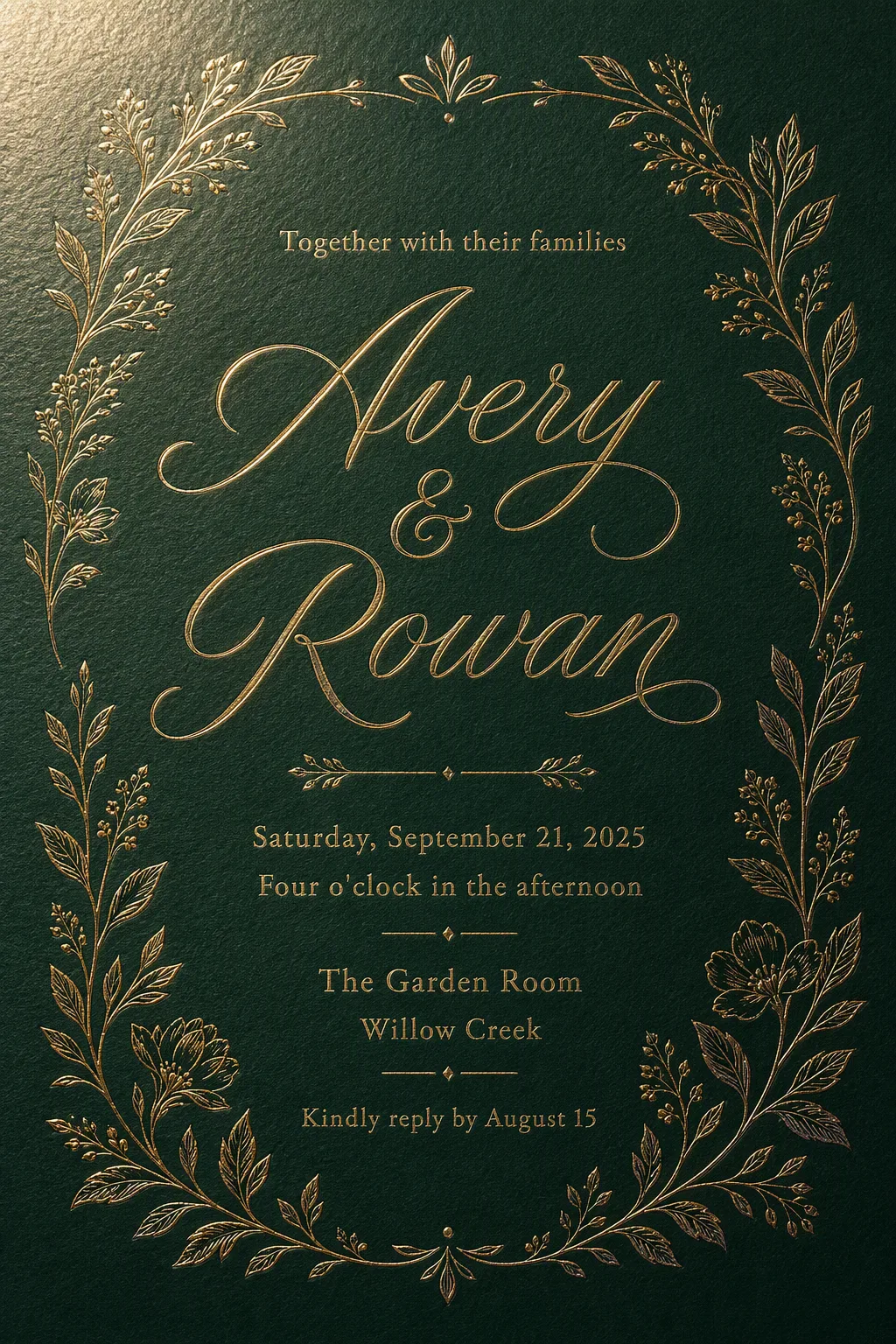 Emerald Botanical Foil Wedding Invitation