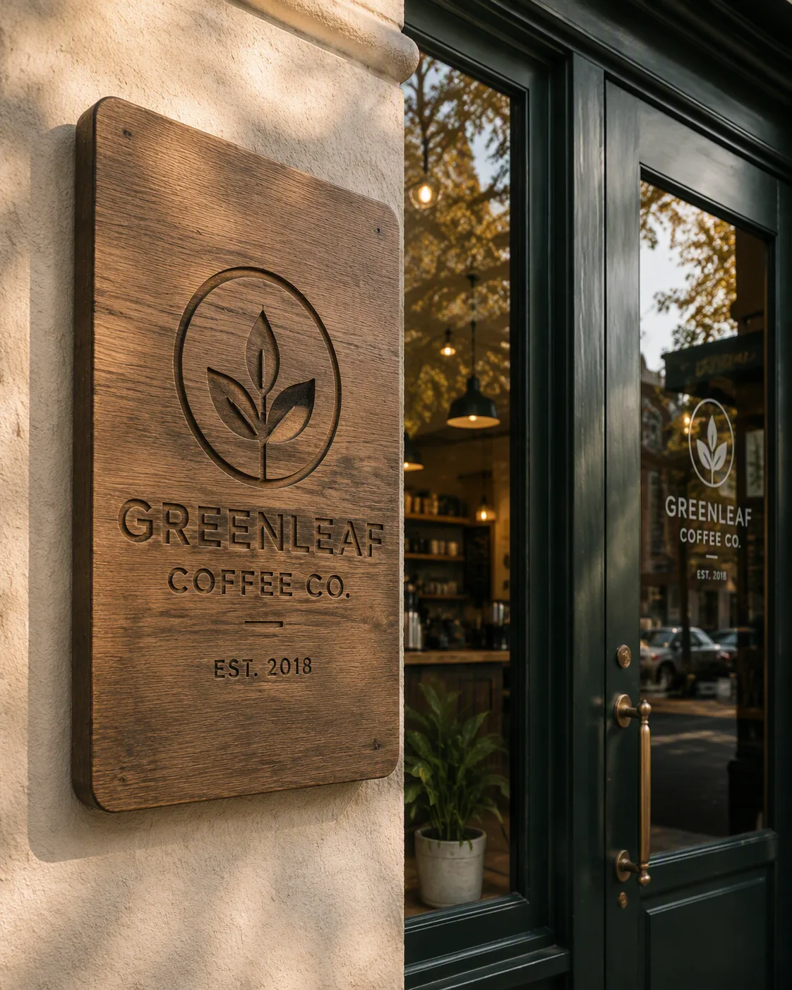 Engraved Logo Wooden Shop Sign Mockup