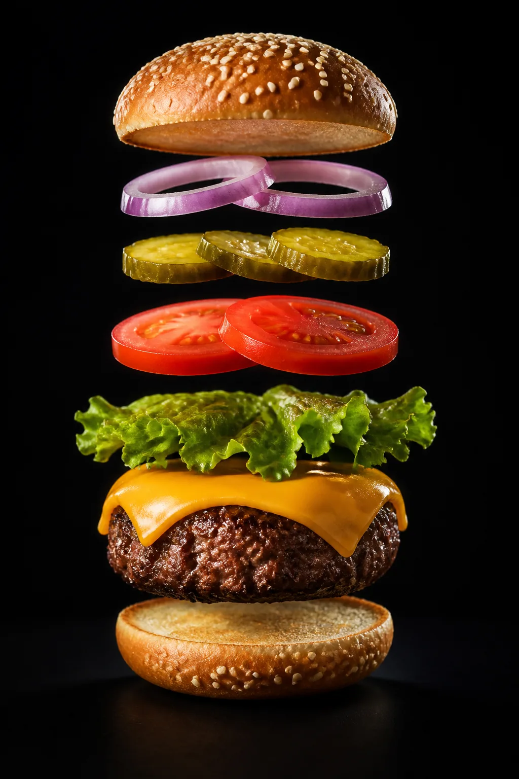Exploded Burger Layer Studio Photo