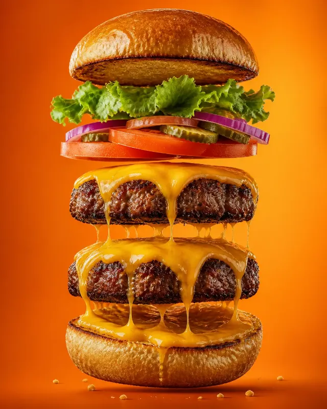 Exploded Double Cheeseburger Food Photo