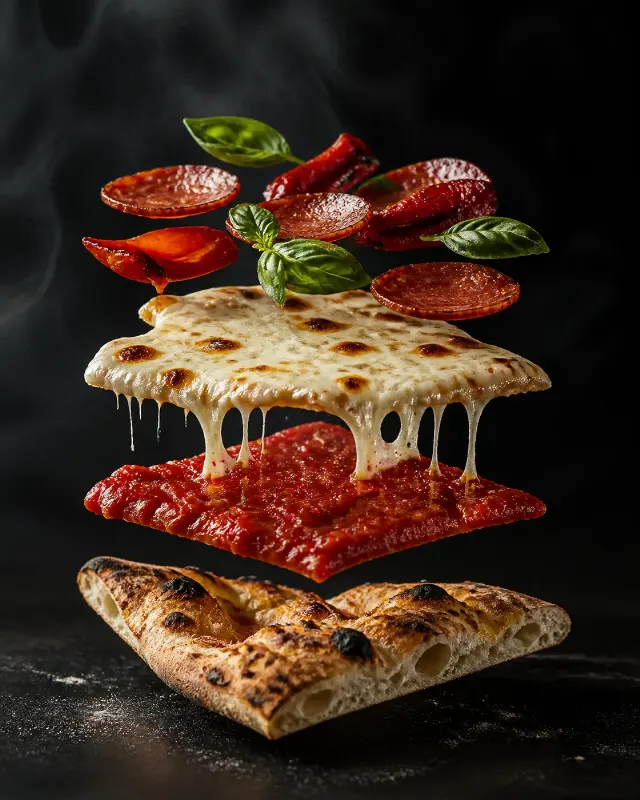 Exploded Pizza Slice Food Photograph