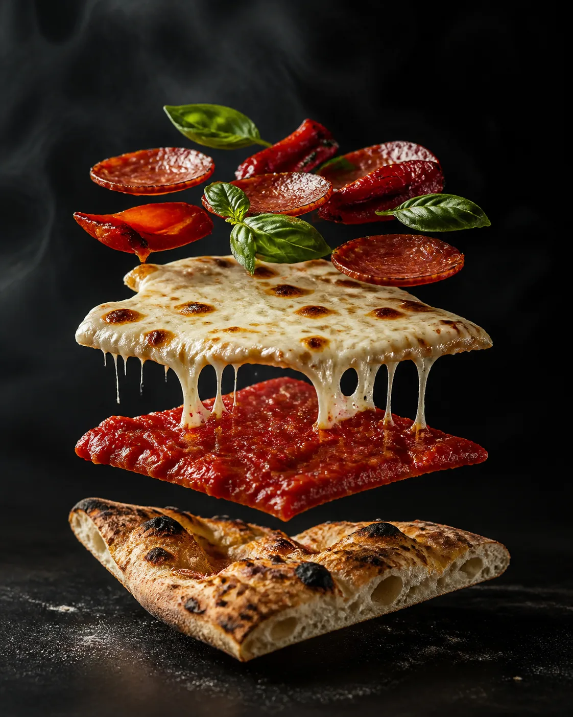 Exploded Pizza Slice Food Photograph
