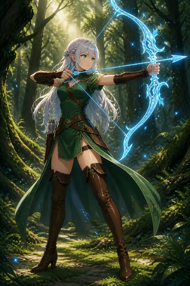Fantasy Anime Archer In A Glowing Forest