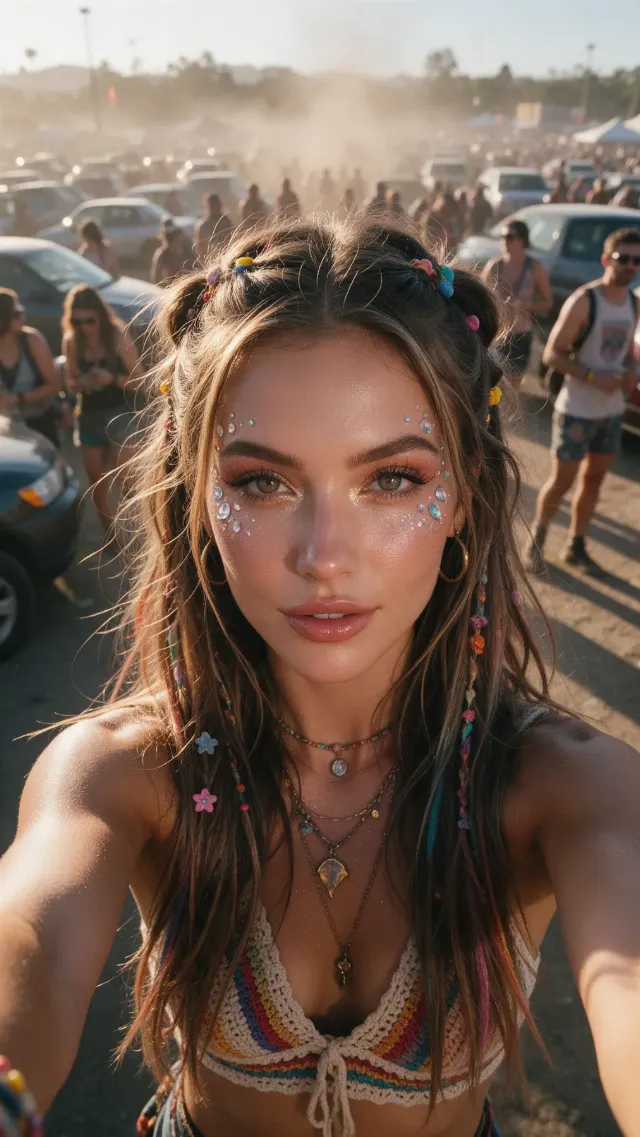 Festival Golden Hour Glitter Selfie