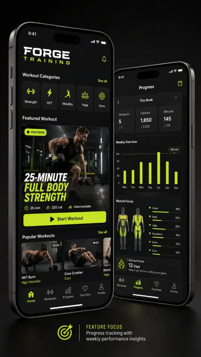 Fitness App Workout Grid Phone Mockup