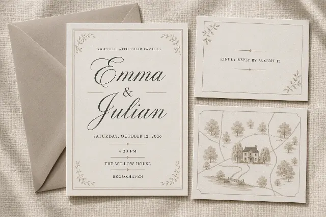 Flat Lay Wedding Invitation Suite
