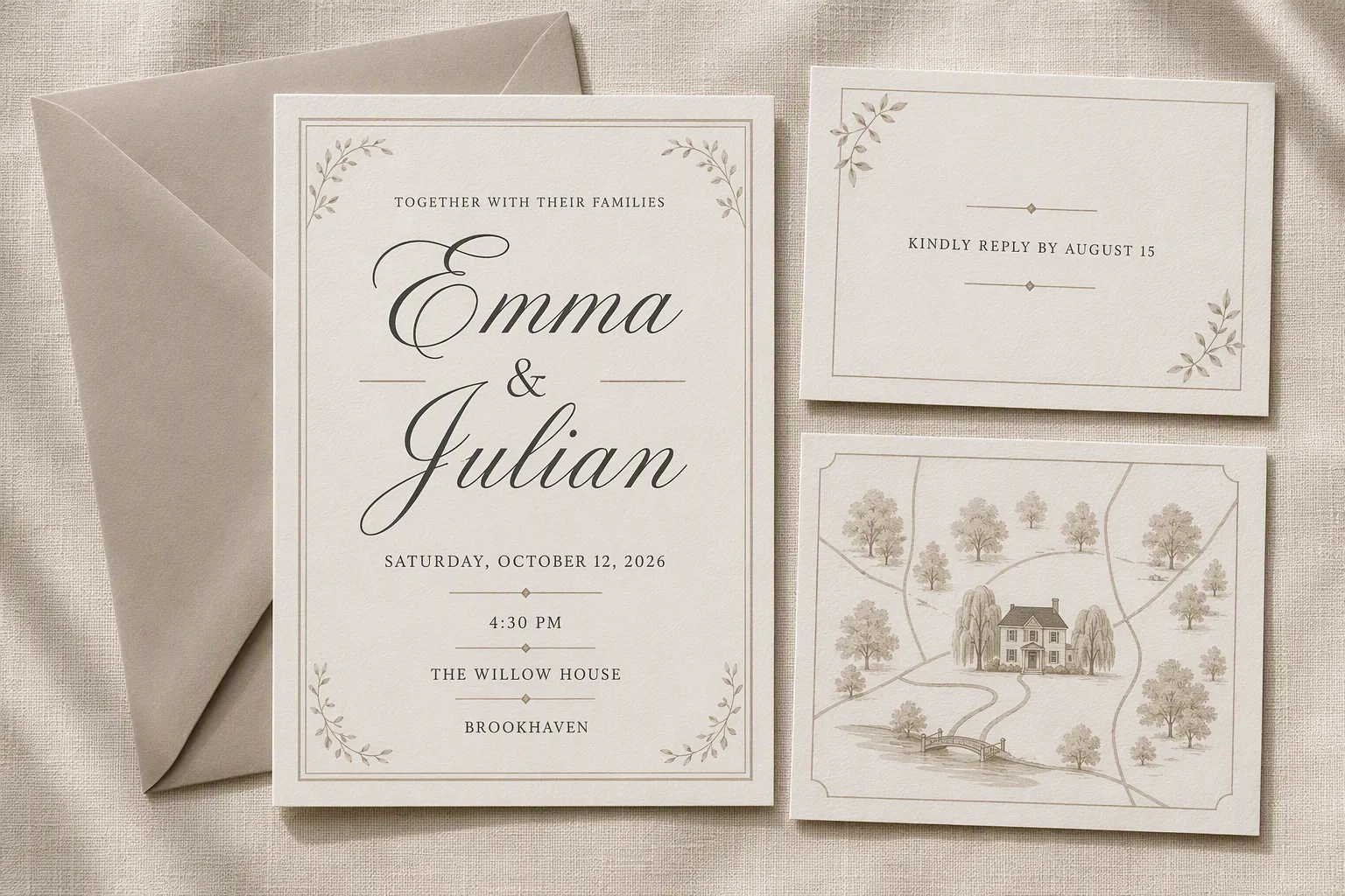 Flat Lay Wedding Invitation Suite