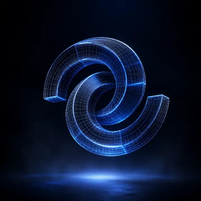 Floating 3D Wireframe Logo On Dark Gradient