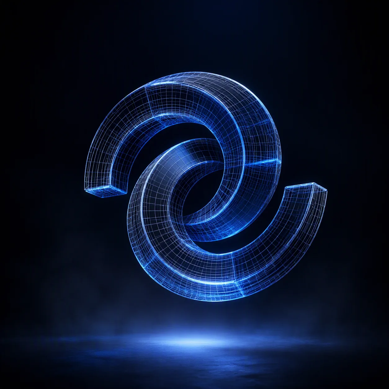 Floating 3D Wireframe Logo On Dark Gradient