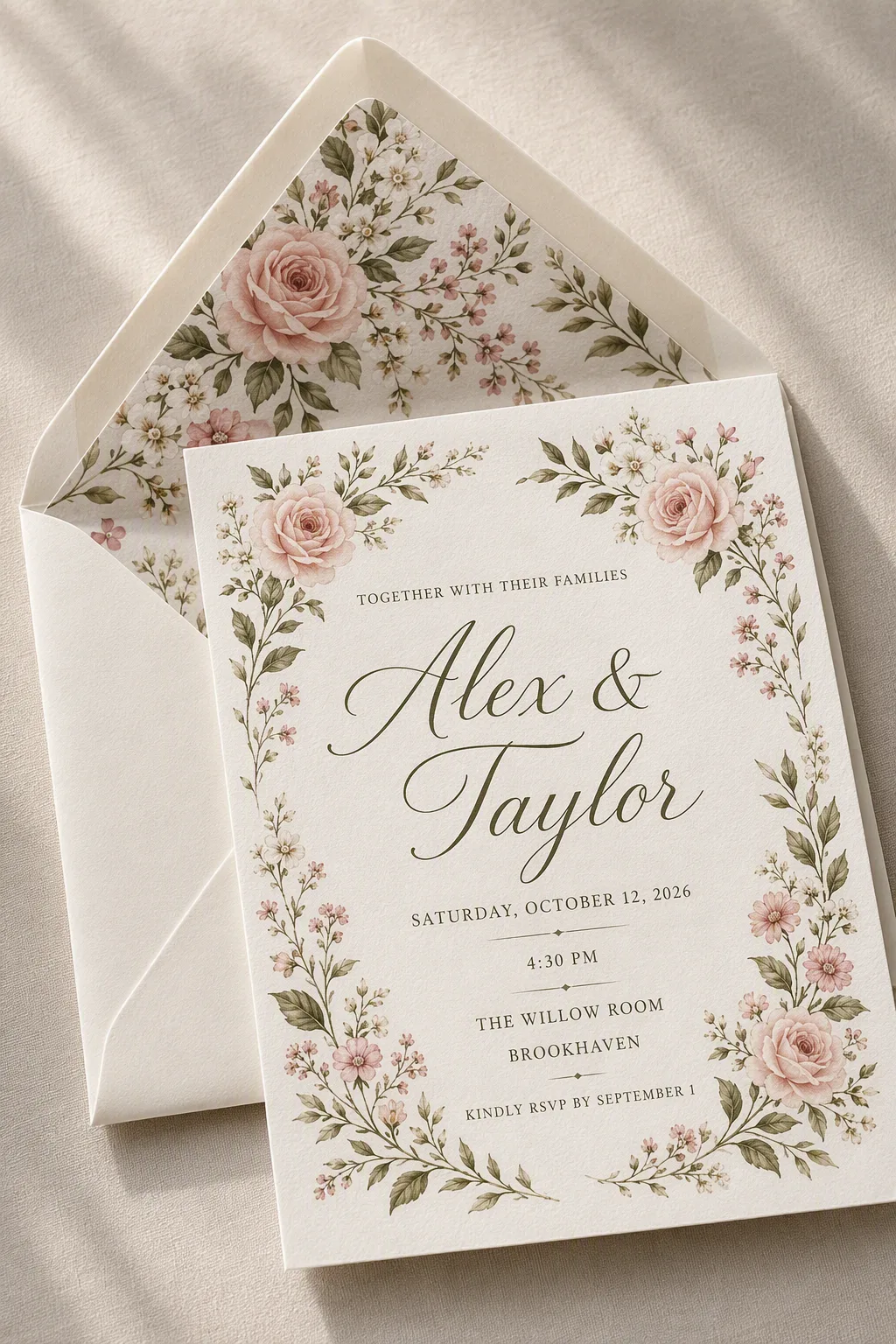 Floral Envelope Liner Wedding Invitation