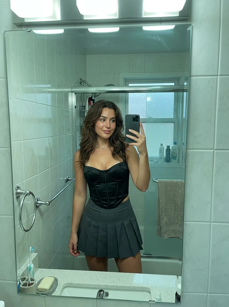 Fluorescent Bathroom Corset Mirror Selfie