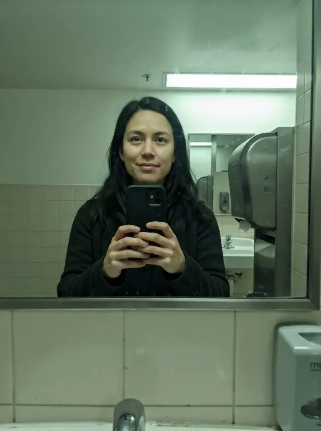 Fluorescent Public Bathroom Mirror Selfie