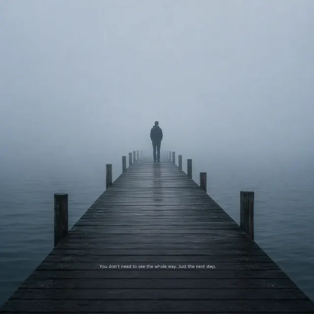 Foggy Pier Motivational Quote Photo