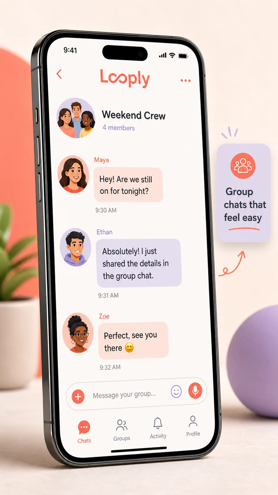 Friendly Social App Chat Phone Mockup