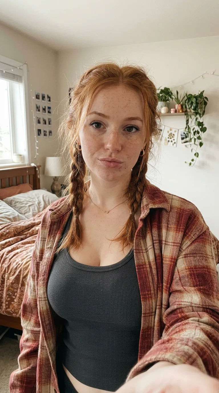 Ginger Braids Bedroom Phone Selfie