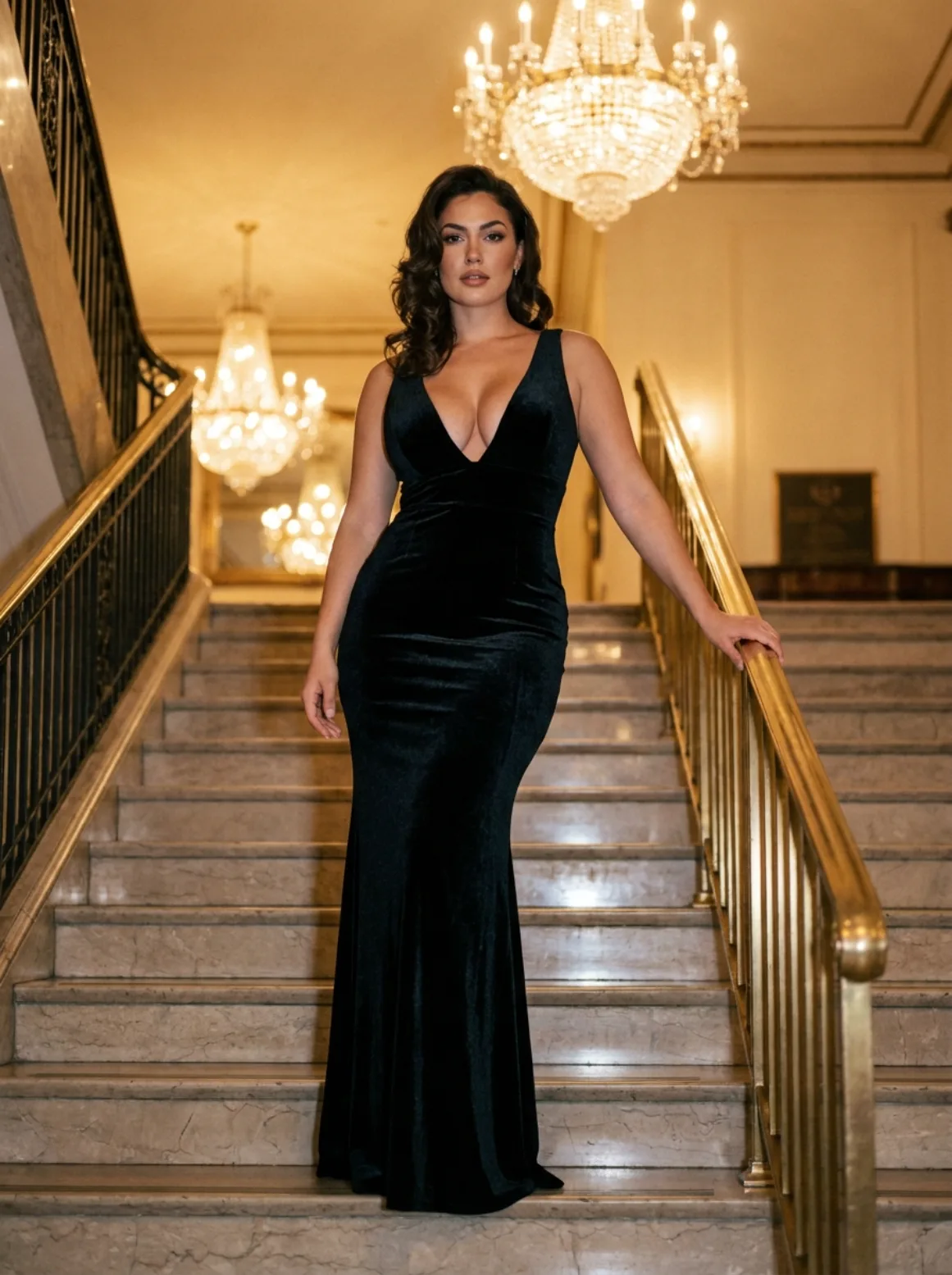 Glamorous Evening Gown Staircase Portrait