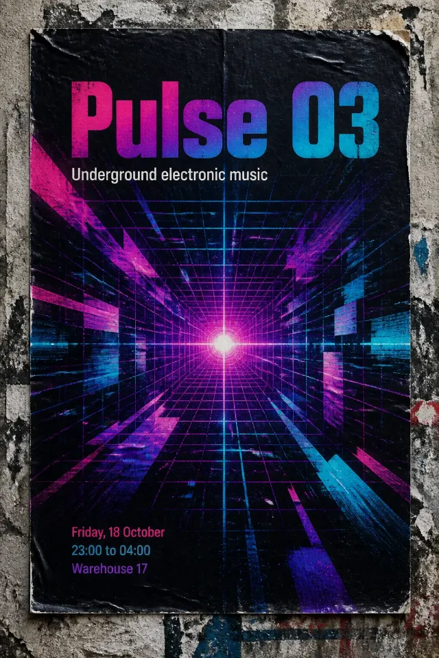Glitch Neon Techno Club Night Poster