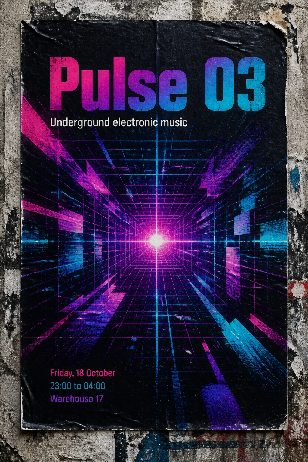 Glitch Neon Techno Club Night Poster