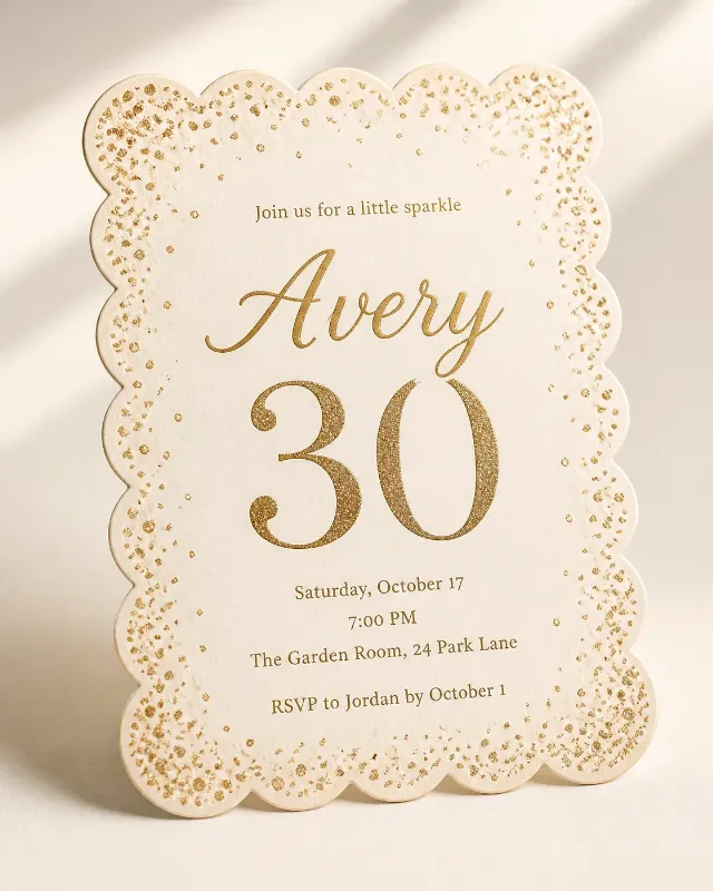 Glitter Gold Scalloped Birthday Invitation