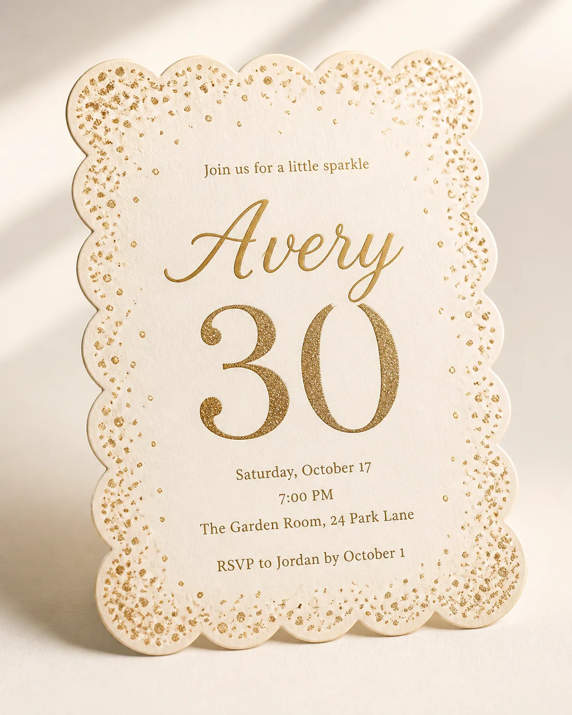Glitter Gold Scalloped Birthday Invitation