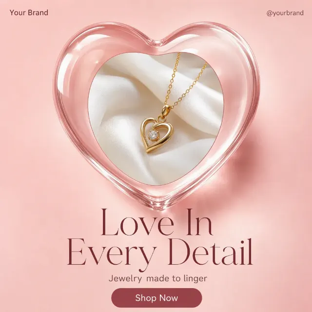 Glossy Glass Heart Jewelry Instagram Post