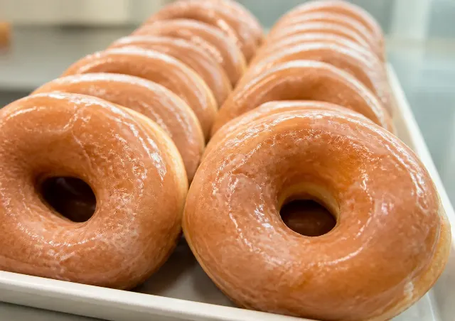 Glossy Glazed Donuts In Shop Tray