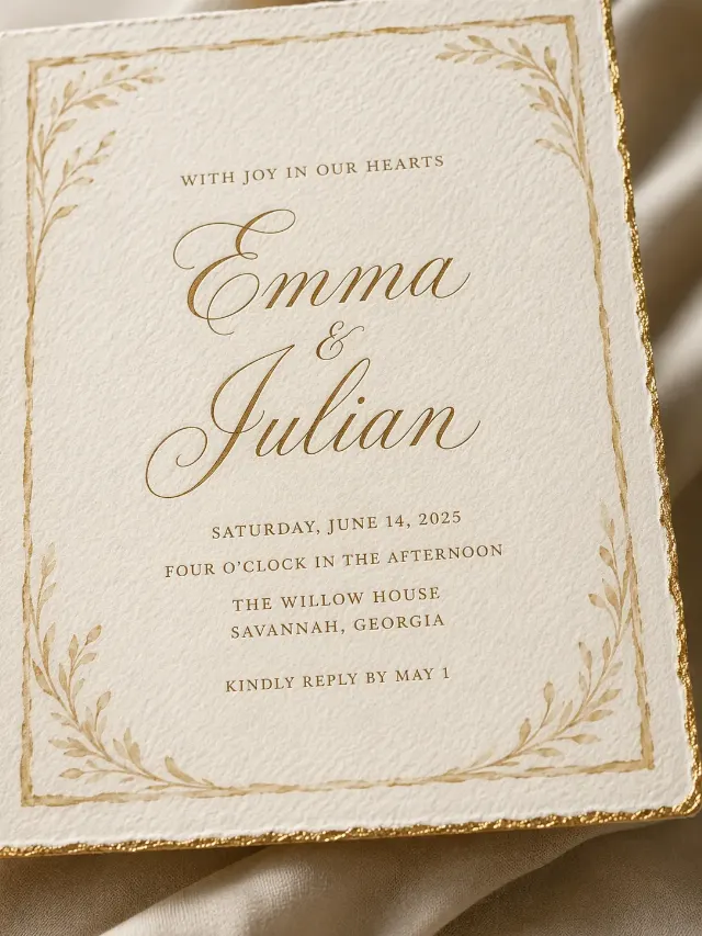 Gold-Edged Cotton Paper Wedding Invitation