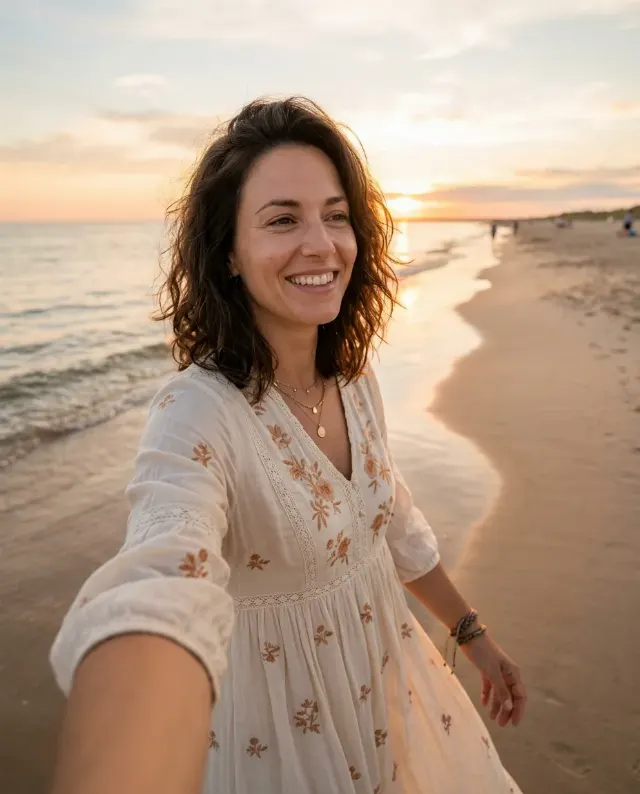 Golden Hour Bohemian Beach Selfie