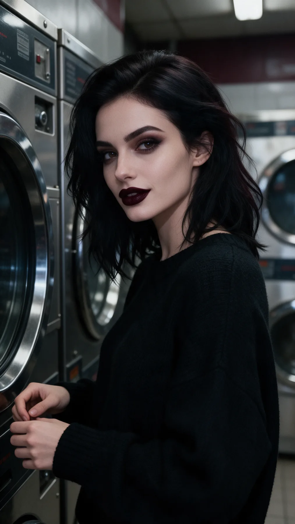 Goth Laundromat Candid Portrait