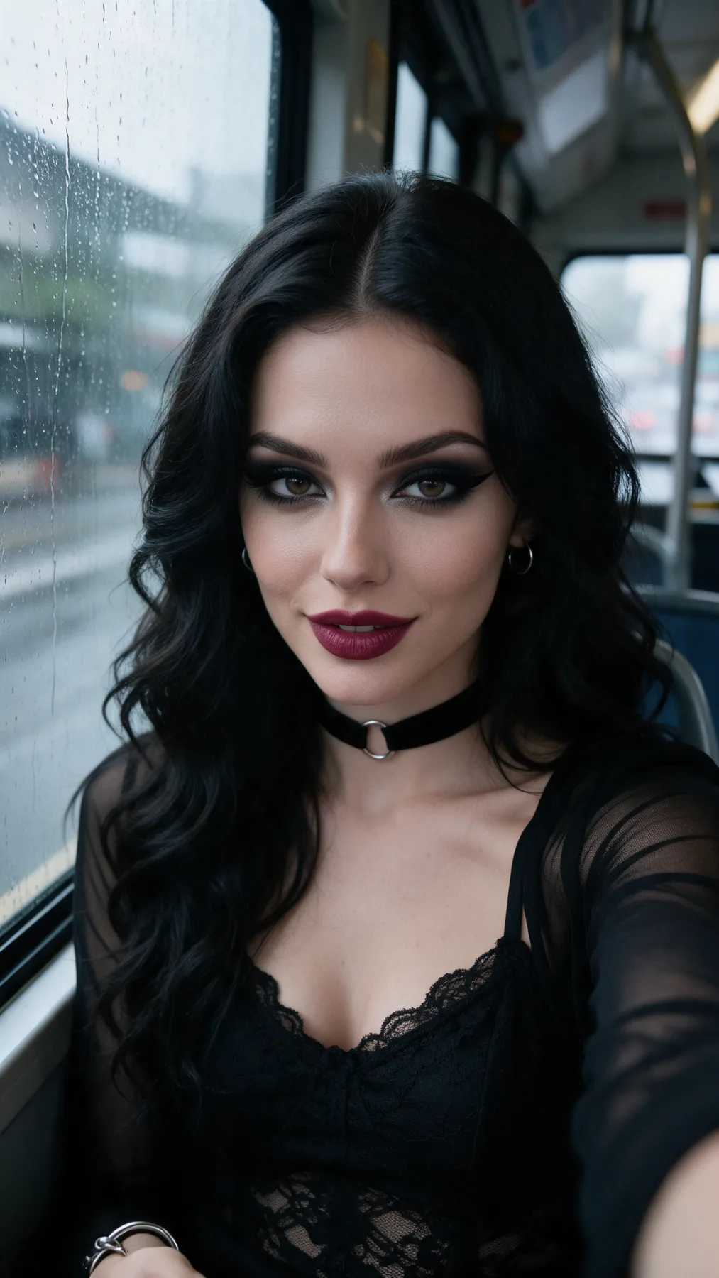 Goth Rainy Bus Selfie Portrait