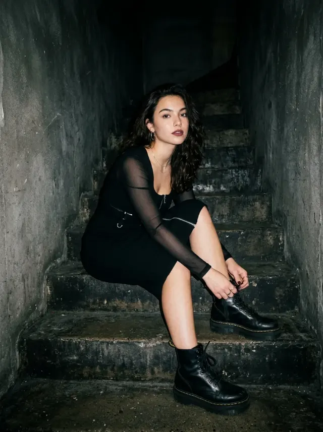 Goth Staircase Platform Boot Flash Portrait