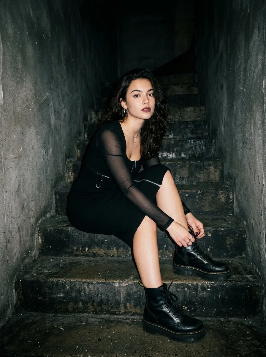 Goth Staircase Platform Boot Flash Portrait