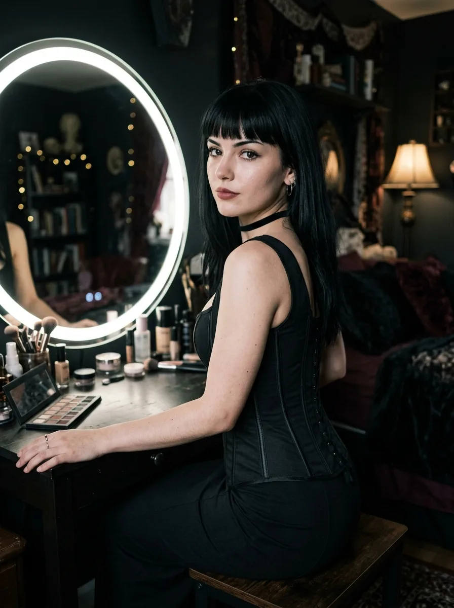 Goth Vanity Mirror Ring Light Portrait