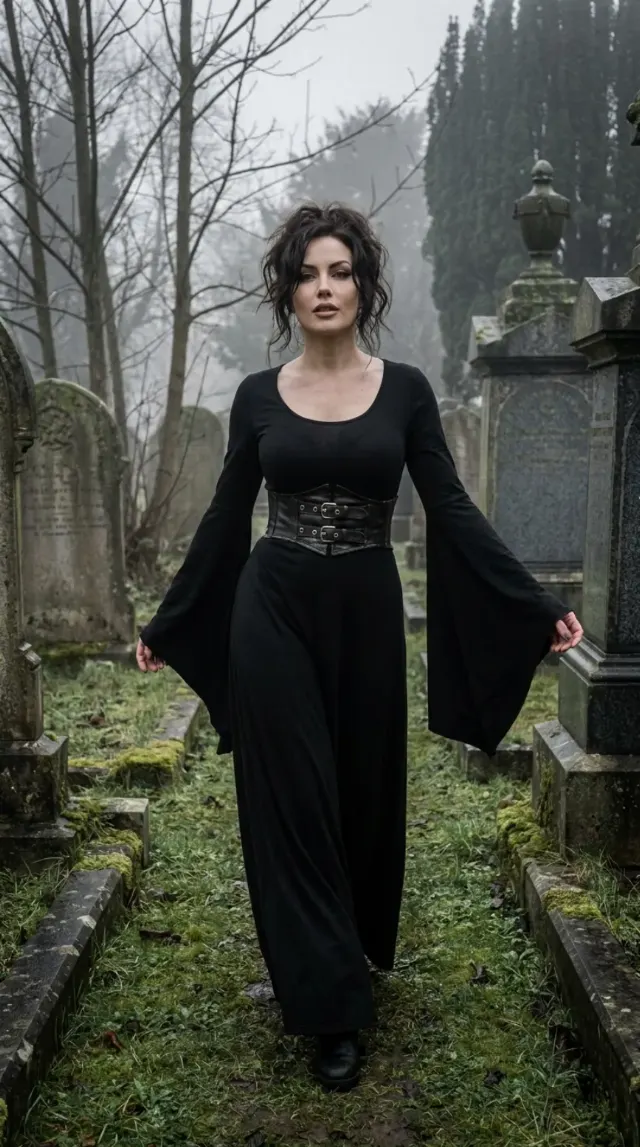 Gothic Cemetery Influencer Fashion Photo