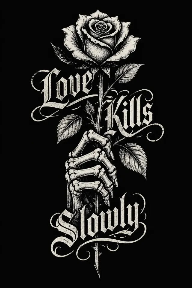 Gothic Skeleton Rose T-Shirt Design