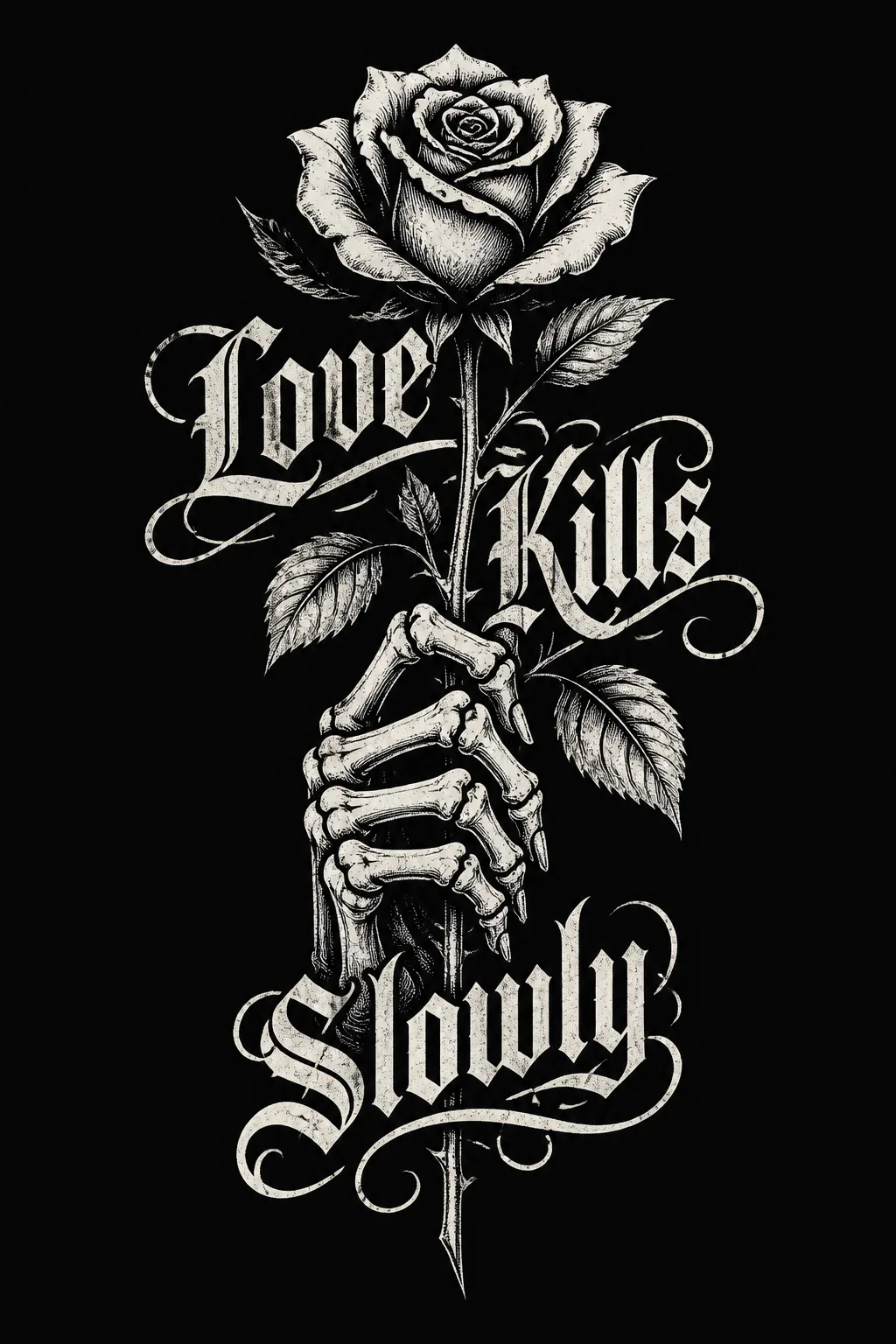 Gothic Skeleton Rose T-Shirt Design