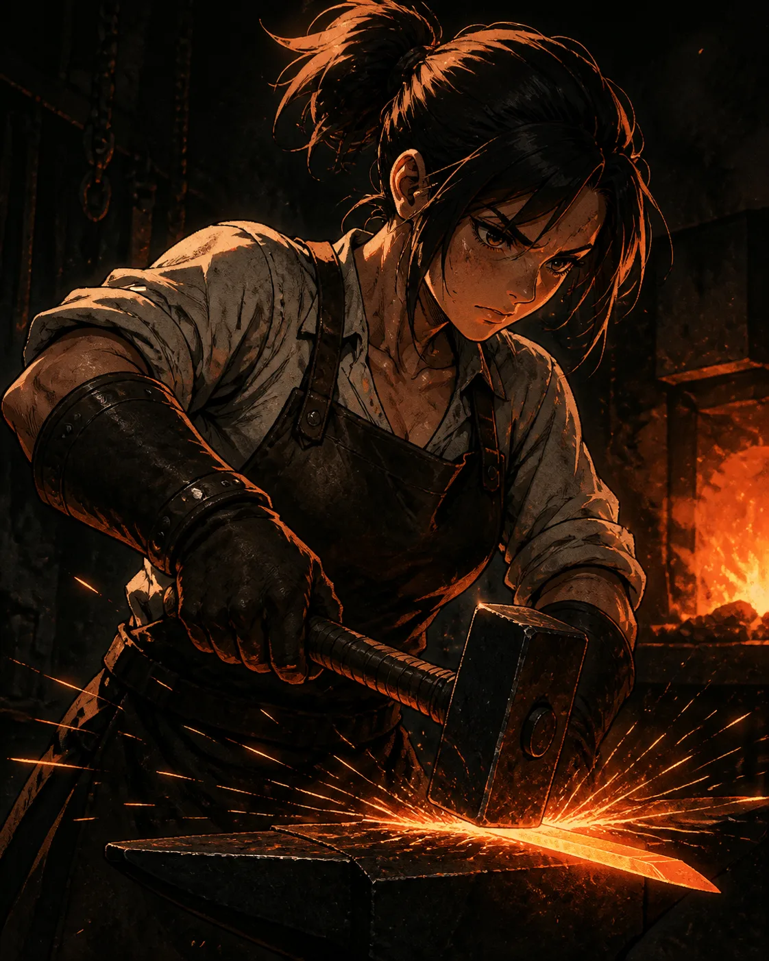Gritty Anime Blacksmith Forge Illustration