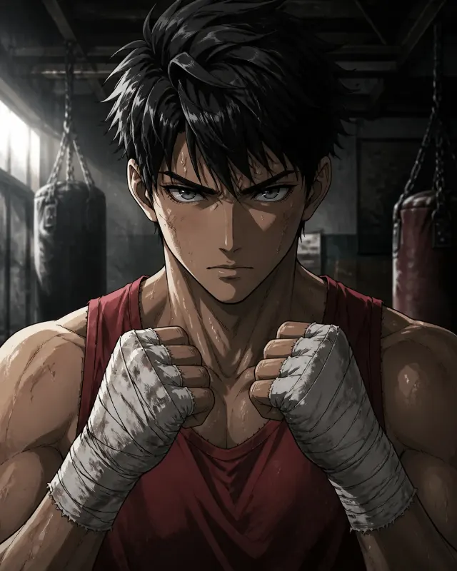 Gritty Anime Boxer Portrait Bust