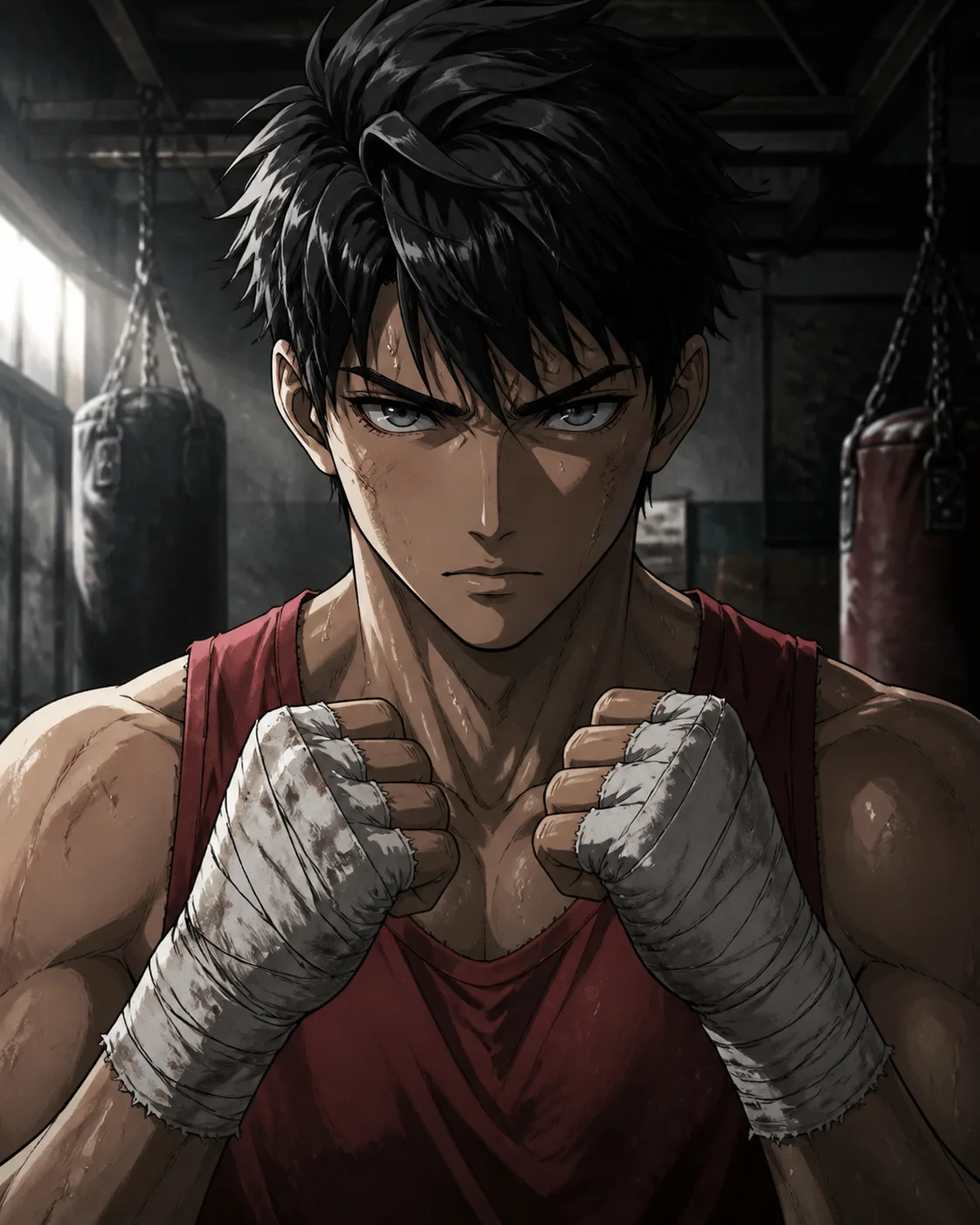 Gritty Anime Boxer Portrait Bust