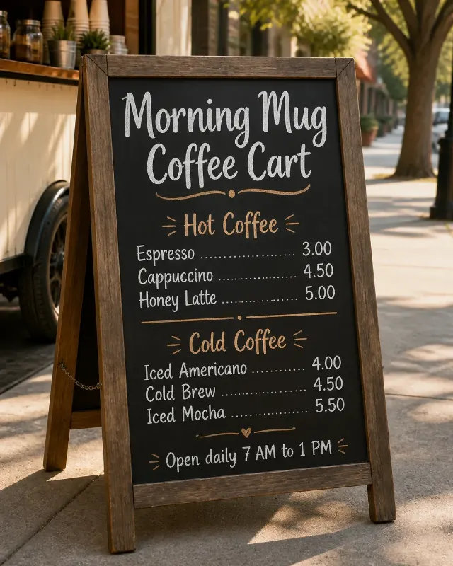 Hand Lettered Coffee Cart Chalkboard Menu