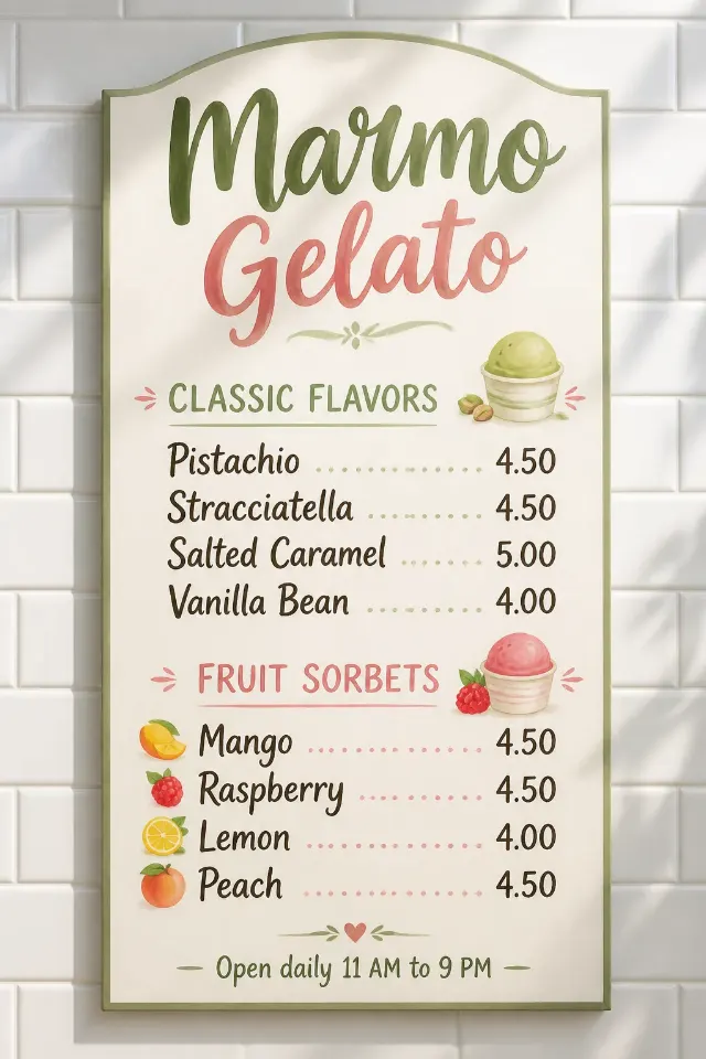 Hand-Painted Gelato Wall Menu