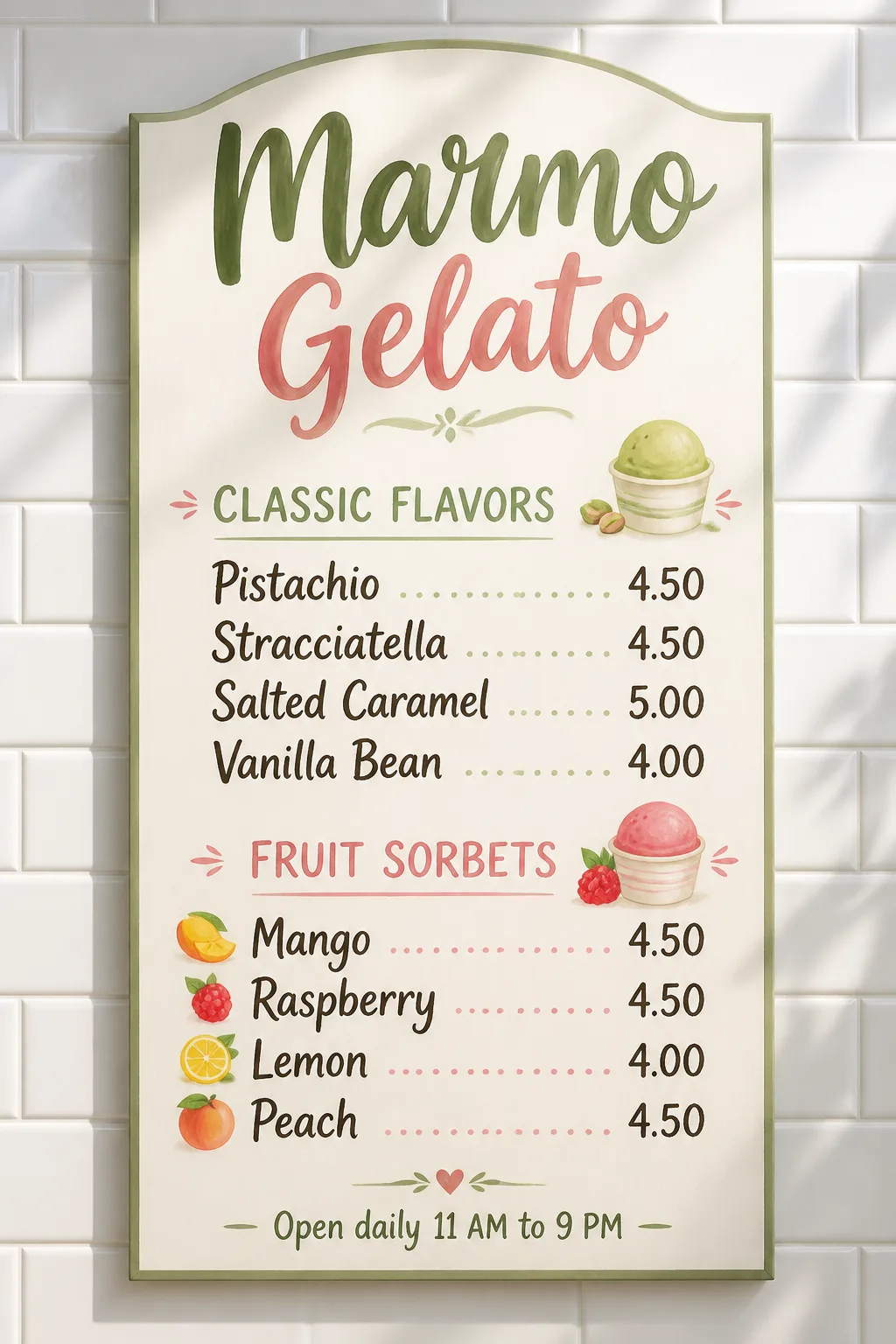 Hand-Painted Gelato Wall Menu